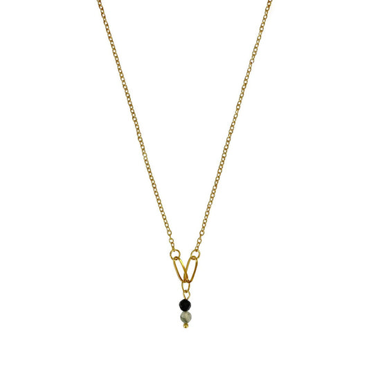 Halskette Prehnit & Obsidian - Gold