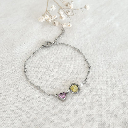 Peridot, Perl- und Herzarmband - Silber