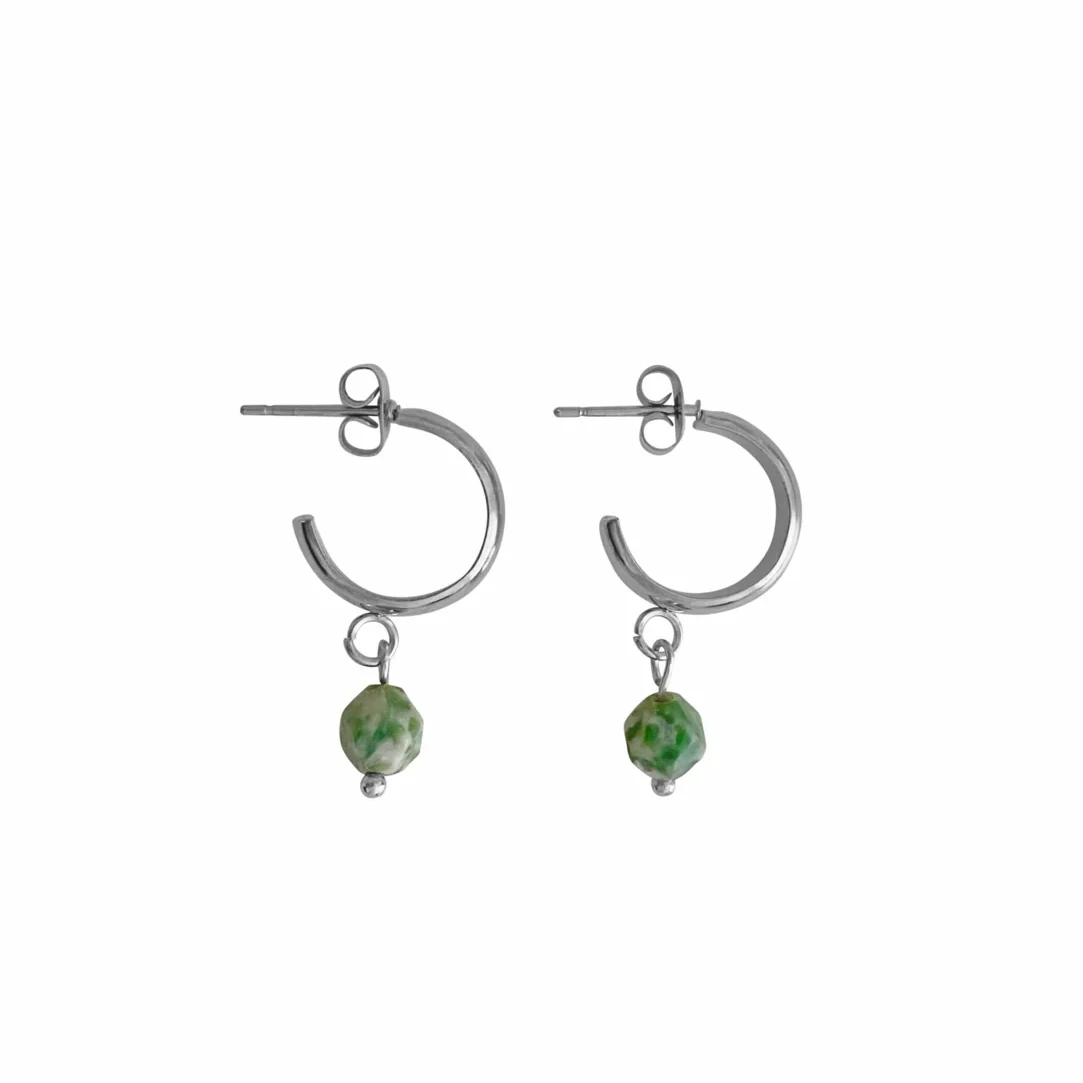 Grüne Punkt-Jaspis-Ohrringe – Silber