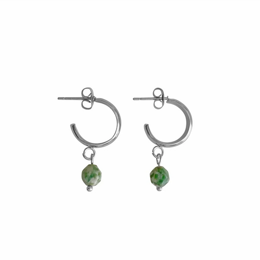 Grüne Punkt-Jaspis-Ohrringe – Silber