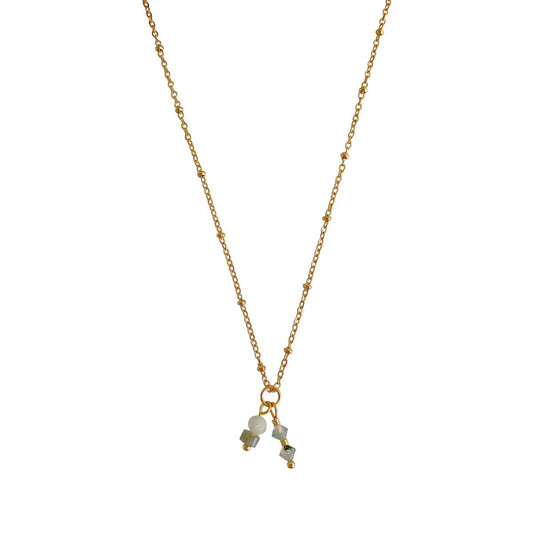 Halskette Moosachat, Jade & Labradorit – Gold