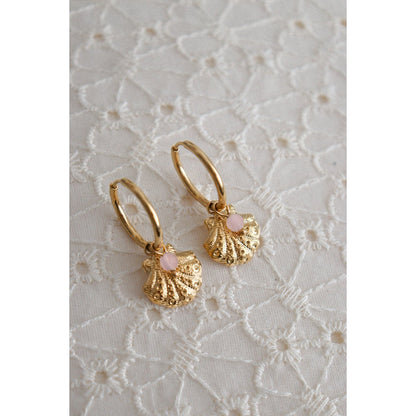 Muschel- und Rosenquarz-Ohrringe – Gold