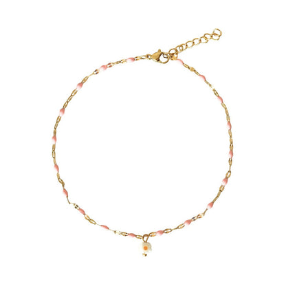 Fußkettchen Rosa Emaille & Gänseblümchen – Gold