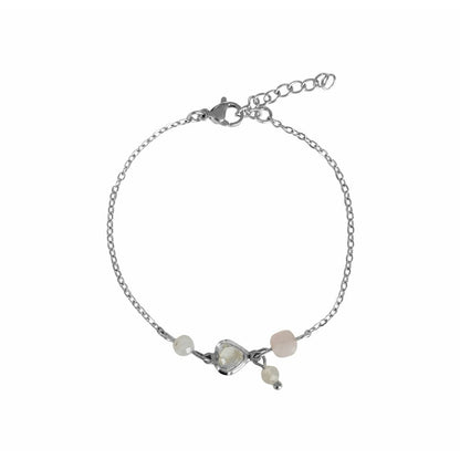 Armband Kristallherz, Mondstein & Rosenquarz – Silber