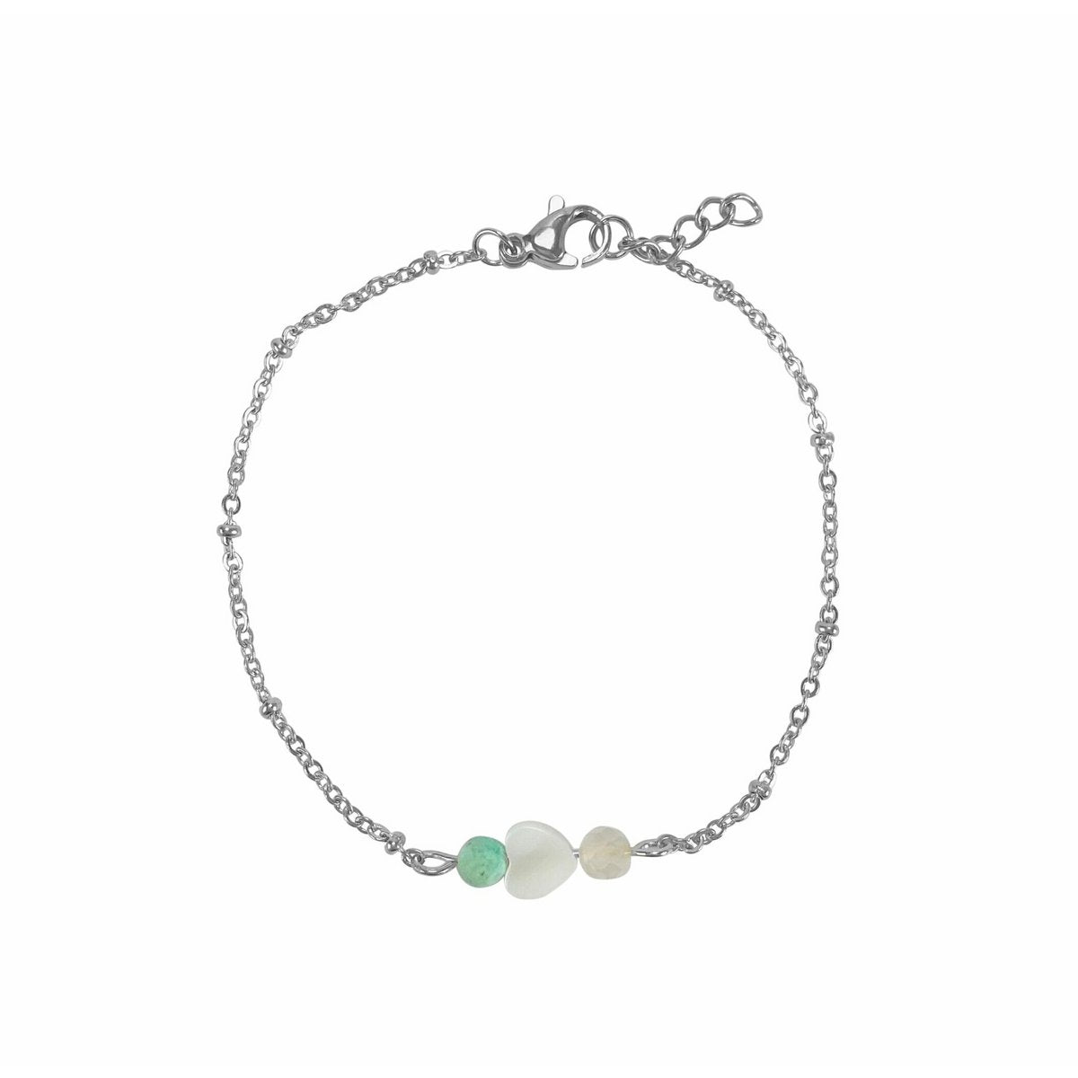 Armband Türkis, Muschelherz & Mondstein - Silber