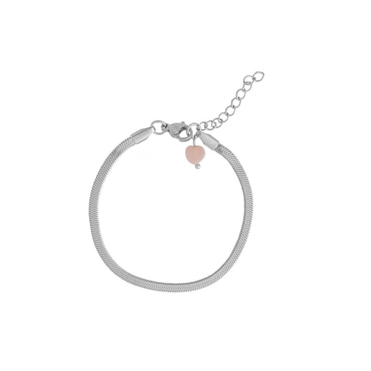 Schlangenkettenarmband & rosafarbener Opal – Silber