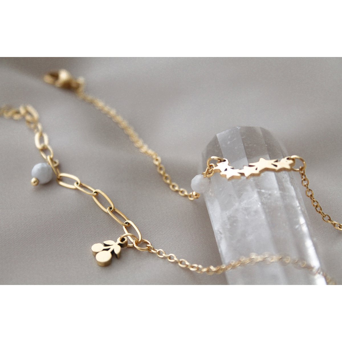 Armband Sterne & Mondstein – Gold