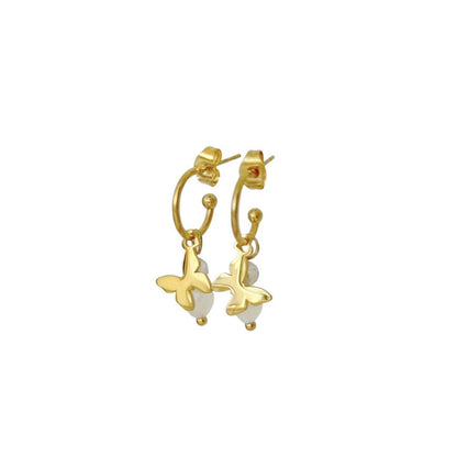 Ohrringe Schmetterling, weiße Jade und Labradorit – Gold