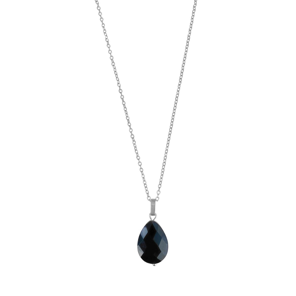 Halskette Schwarzer Achat Facette – Silber