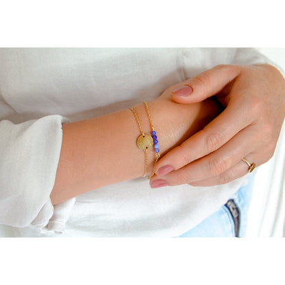 Armband Blauer Aventurin & Palmblatt – Gold