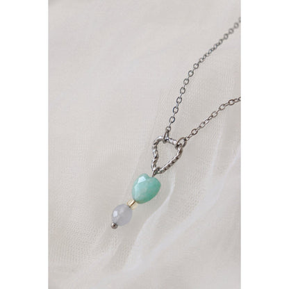 Halskette Gedrehtes Herz, Amazonit und Aquamarin – Silber