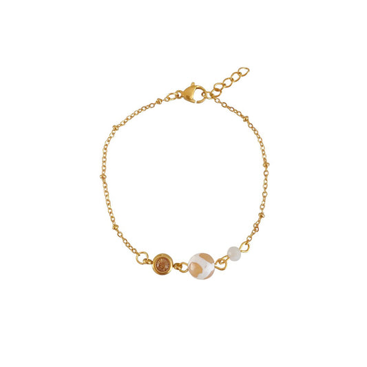 Dzi-Armband aus Achat und Mondstein – Gold