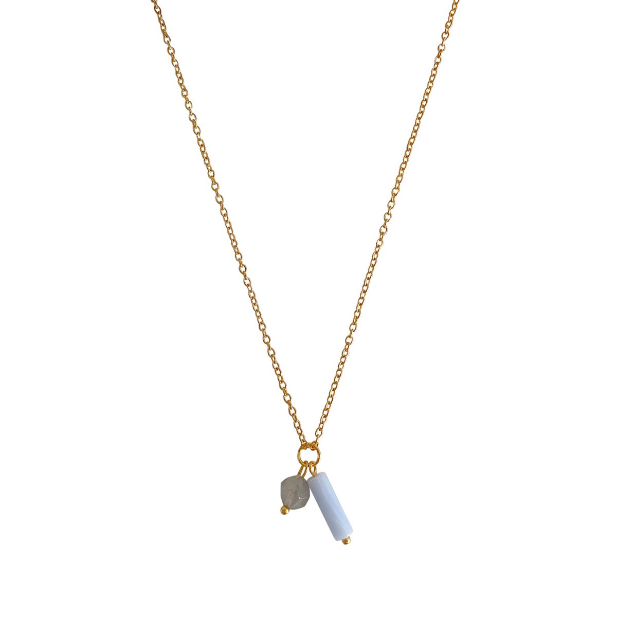 Aquamarin- und Achat-Halskette – Gold