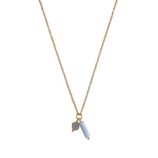 Aquamarin- und Achat-Halskette – Gold