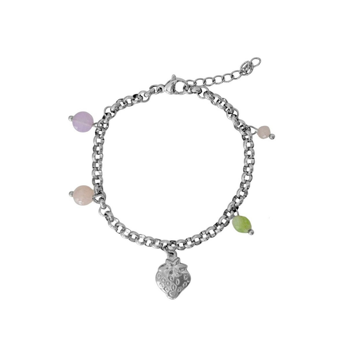 Charm-Armband mit Erdbeeren und Edelsteinen – Silber