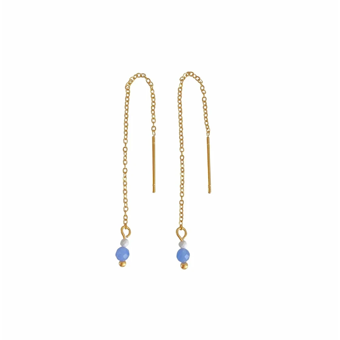 Einfädler-Ohrringe Howlith und blauer Aventurin – Gold