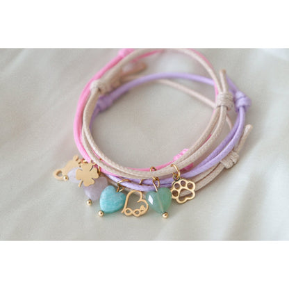 Wachskordel-Armband Aventurin & Bein - Gold