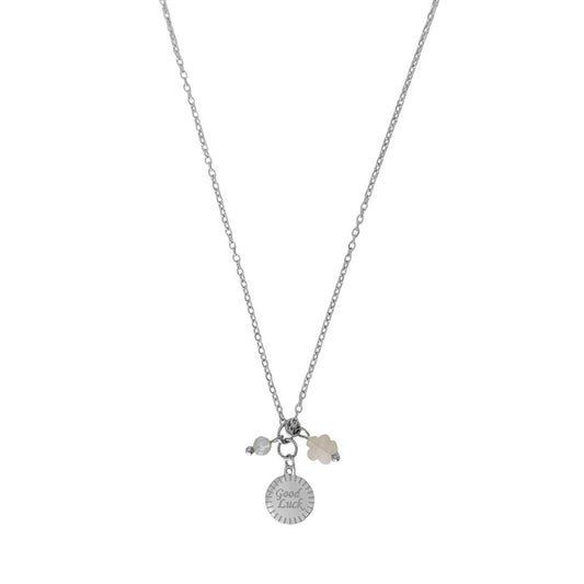 Viel Glück Halskette mit Rosenquarz-Blume und Labradorit – Silber