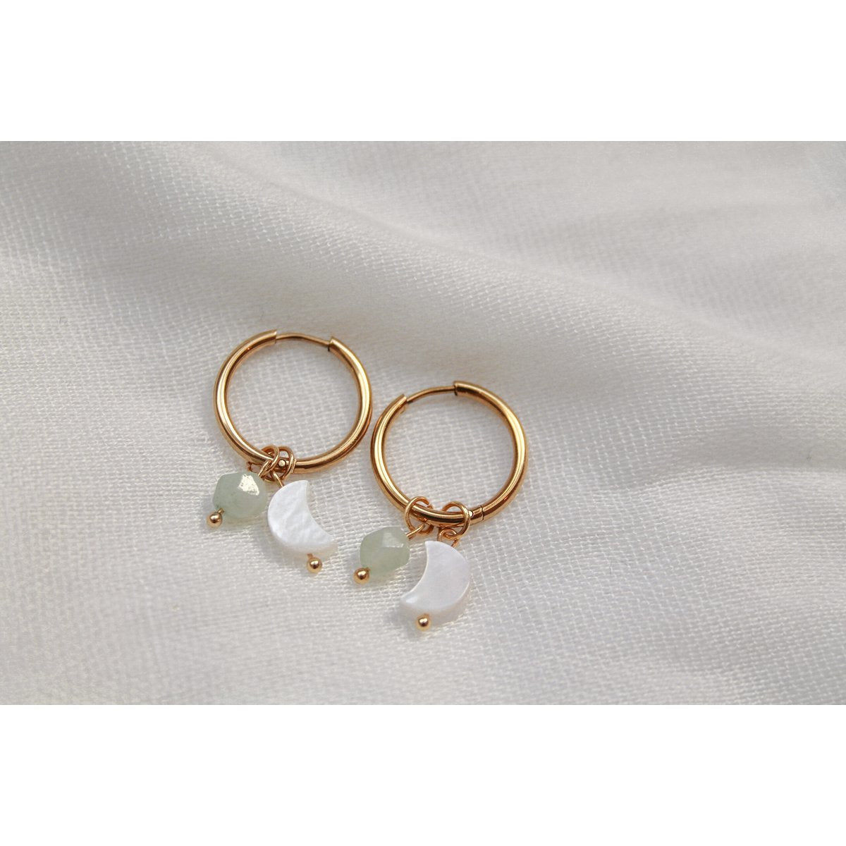 Ohrringe Muschelmond & Aventurin - Gold