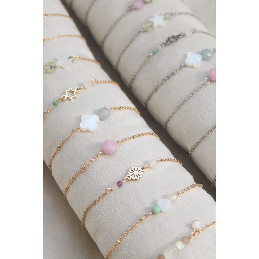 Armband Türkis, Muschelherz & Mondstein - Gold