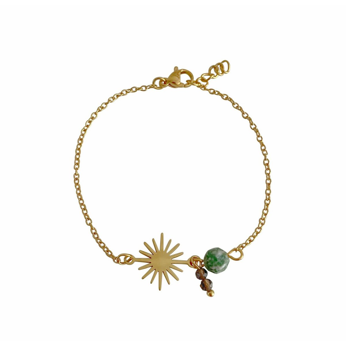 Armband aus Rauchquarz und grünem Punktjaspis – Gold