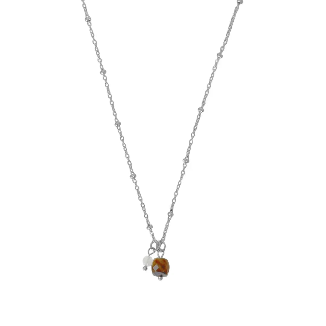 Halskette mit Tigerauge und Mondstein – Silber