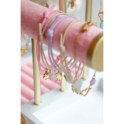 Wachsschnur-Armband Babyfuß, Jade und Labradorit – Gold