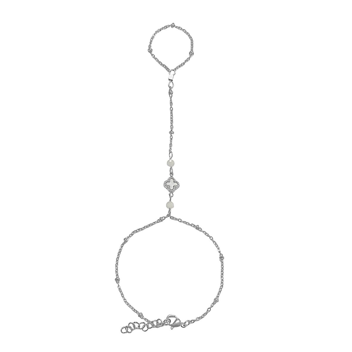 Handkette Mondstein & Kleeblatt – Silber