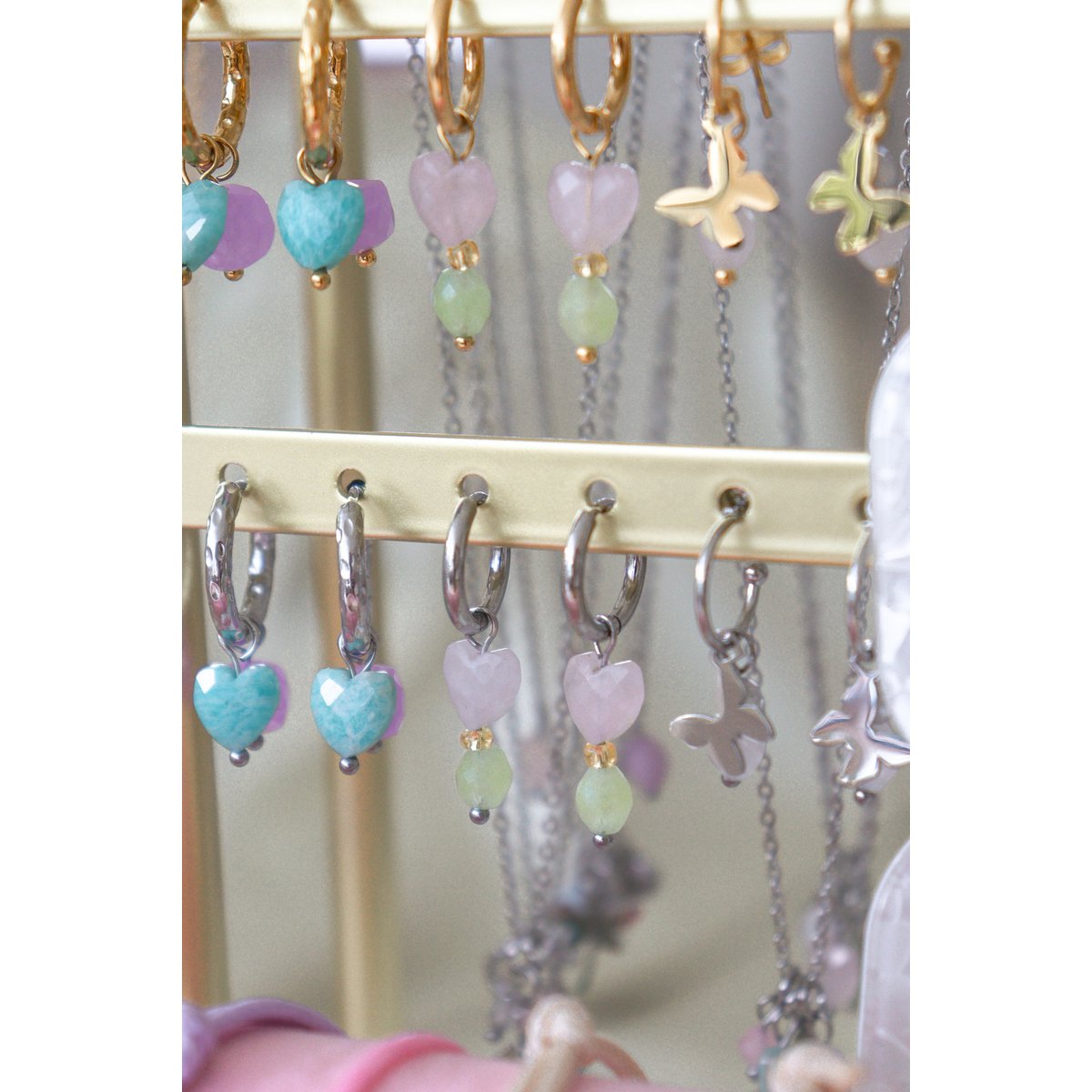 Ohrringe Amazonit Herz & Lavendel Jade – Silber
