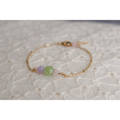 Peridot-, Chalcedon- und Rosenquarz-Armband – Gold