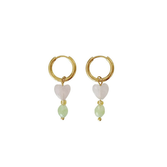 Ohrringe Rosenquarz Herz & Peridot – Gold