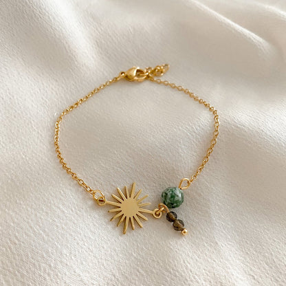 Armband aus Rauchquarz und grünem Punktjaspis – Gold