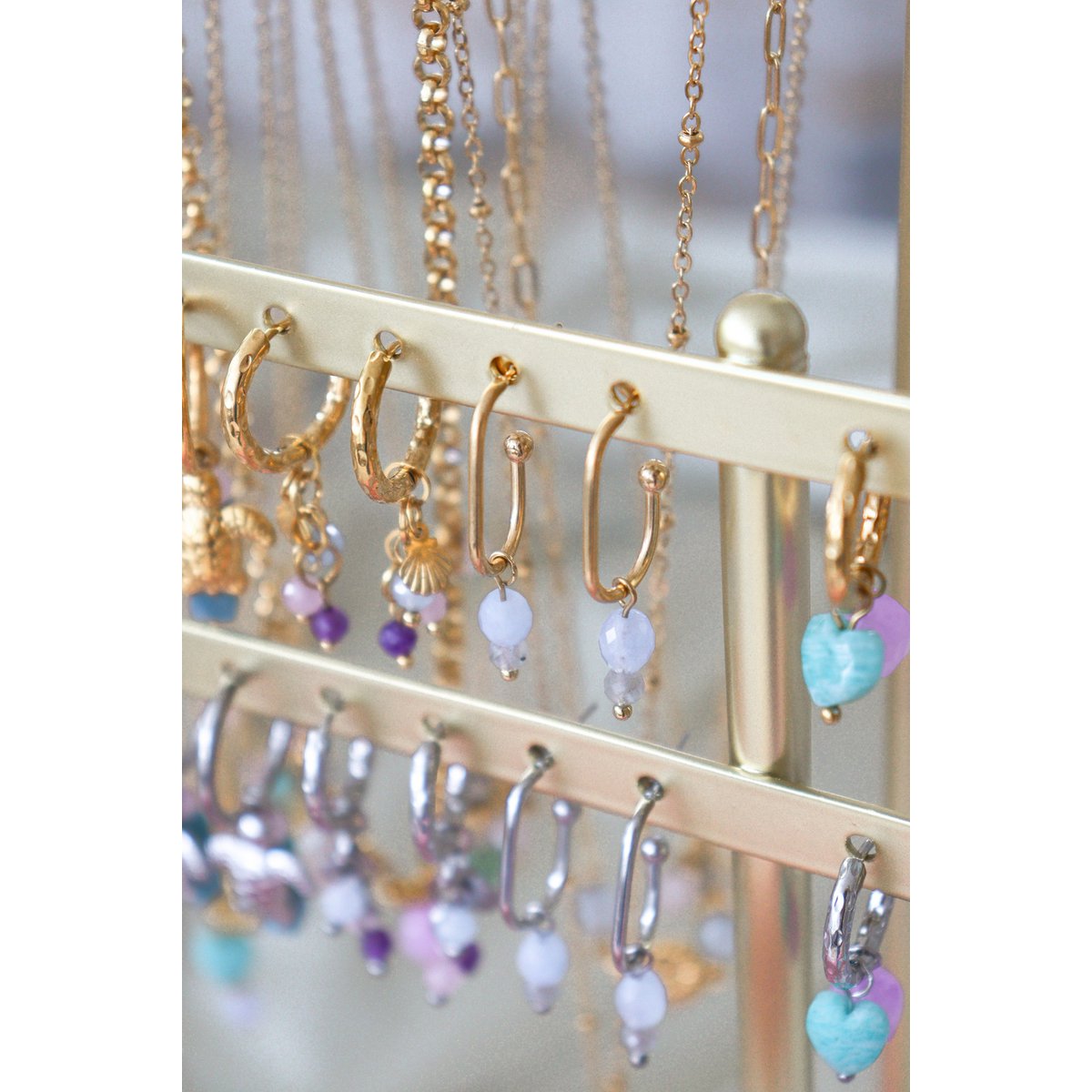 Ohrringe Aquamarin und Labradorit - Gold
