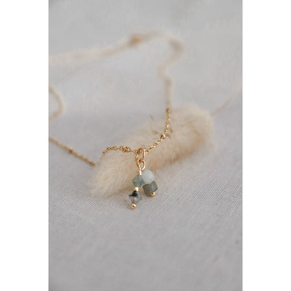 Halskette Moosachat, Jade & Labradorit – Gold