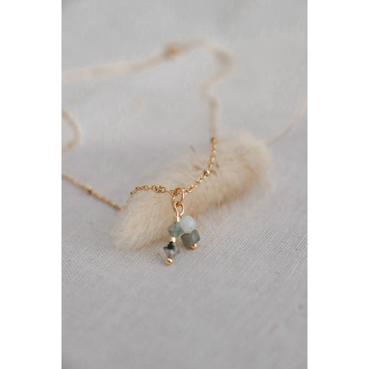 Halskette Moosachat, Jade & Labradorit – Gold