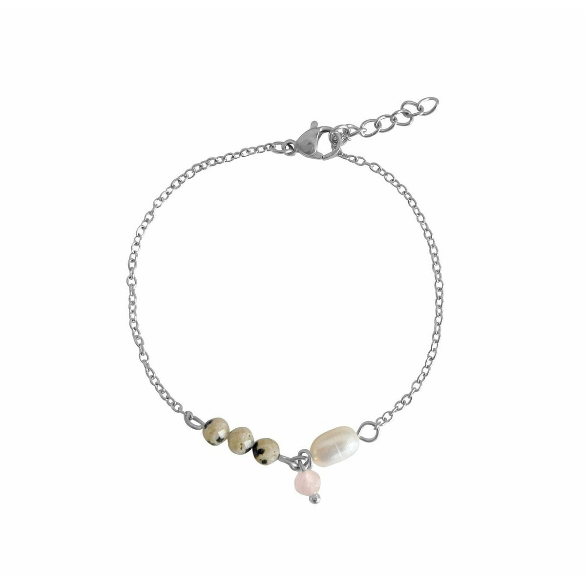 Armband aus Jaspis, Perlen und Rosenquarz – Silber