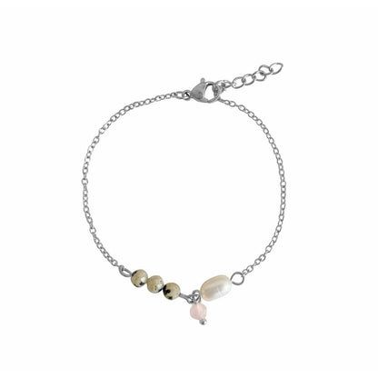 Armband aus Jaspis, Perlen und Rosenquarz – Silber