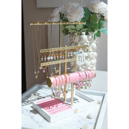 Halskette mit Libellen-Rosenquarz-Blume und Kunzit – Gold