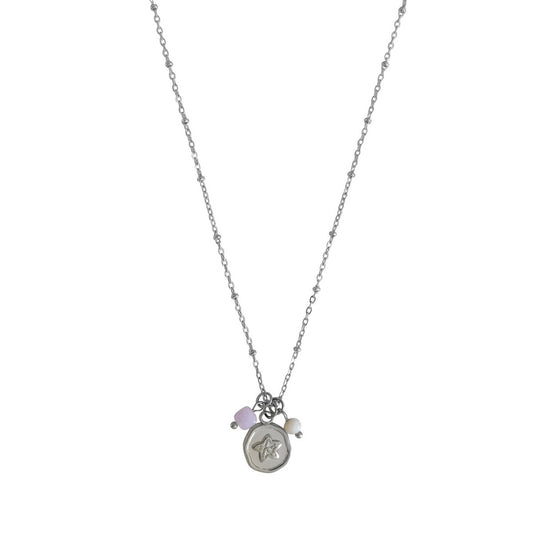 Halskette Mondstein, Chalcedon und Seestern – Silber