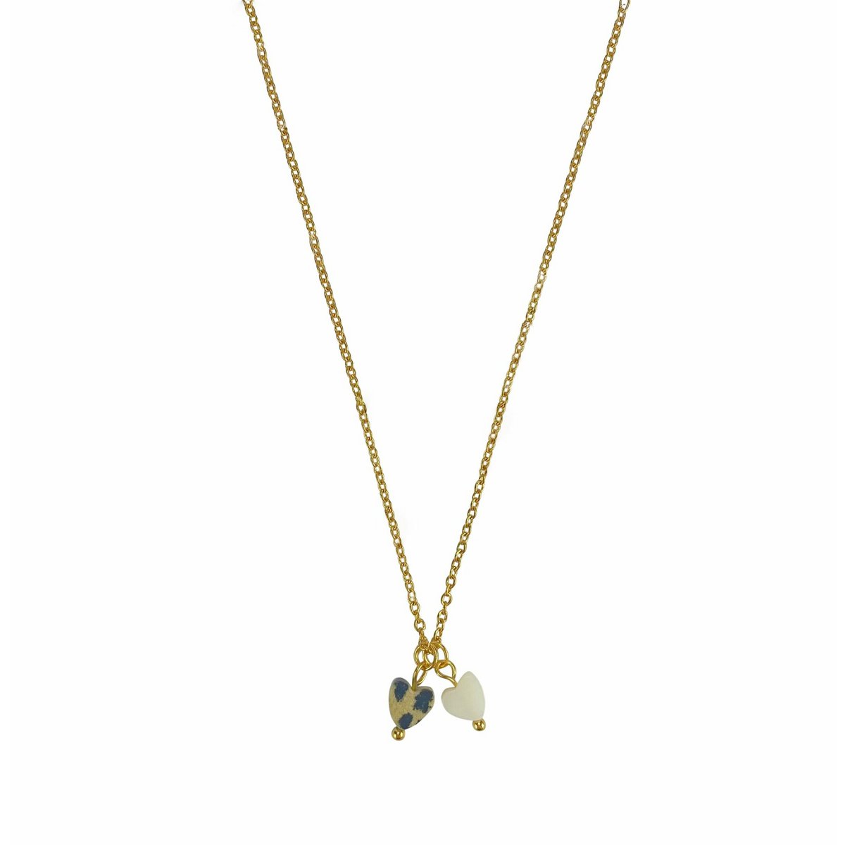 Halskette Dalmatiner Jaspis & Muschelherz - Gold