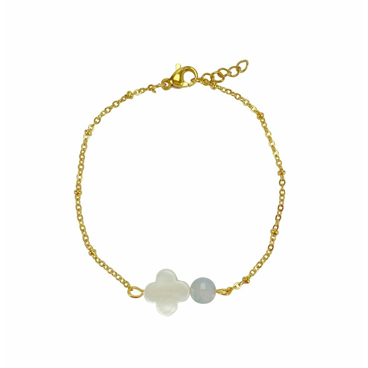 Armband Muschelklee & Aquamarin - Gold