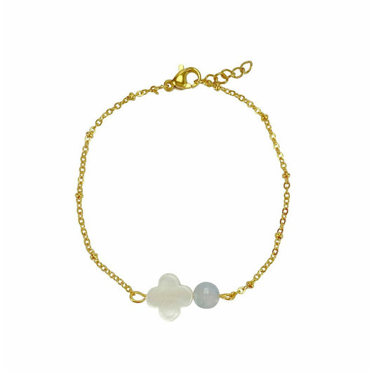 Armband Muschelklee & Aquamarin - Gold