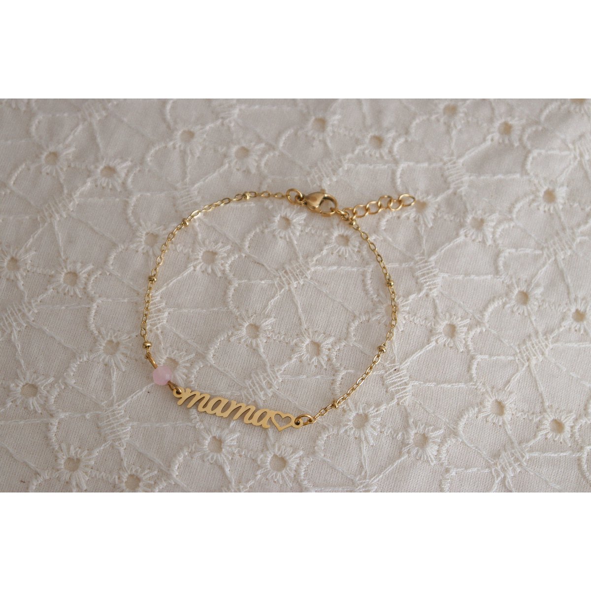 Mama & Rosenquarz-Armband – Gold