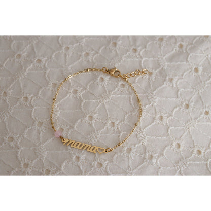 Mama & Rosenquarz-Armband – Gold