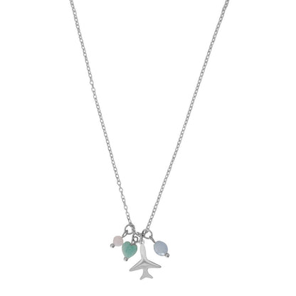 Flugzeug-Halskette Rosenquarz, Amazonit und Aquamarin – Silber