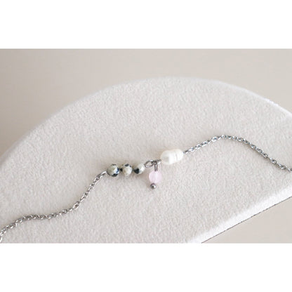 Armband aus Jaspis, Perlen und Rosenquarz – Silber