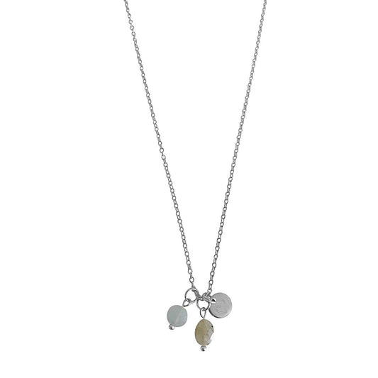 Halskette mit Aquamarin, Labradorit und Herz – Silber