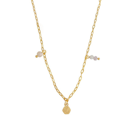 Halskette mit rosafarbenem Opal, Kunzit und Schmetterlingen – Gold