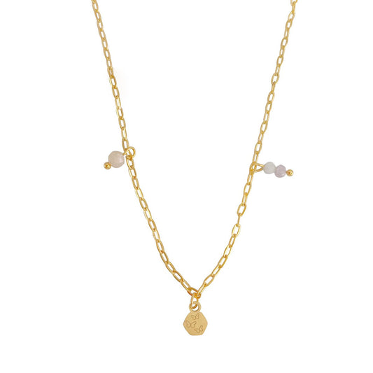 Halskette mit rosafarbenem Opal, Kunzit und Schmetterlingen – Gold