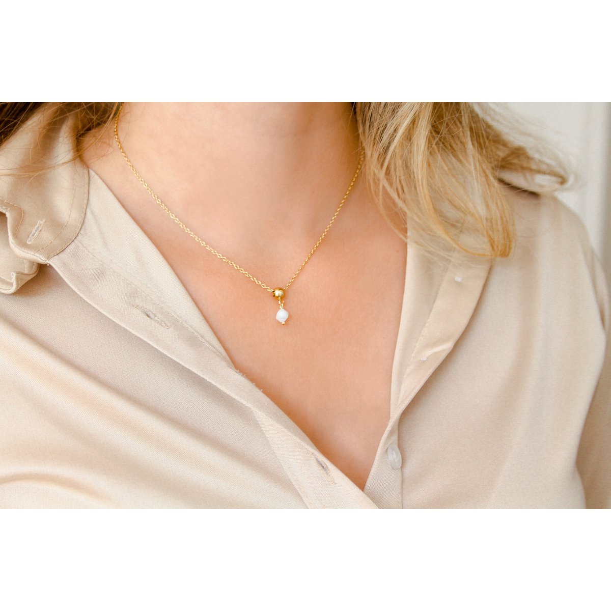 Halskette Weißer Onyx - Gold